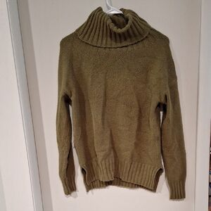 Green Cowl Neck Sweater with Ribbed Details